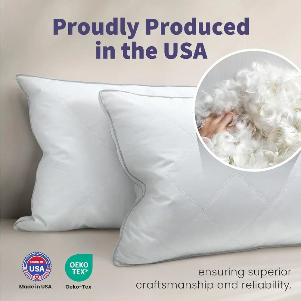 Goose Feather Down Pillow Standard Size Set of 2